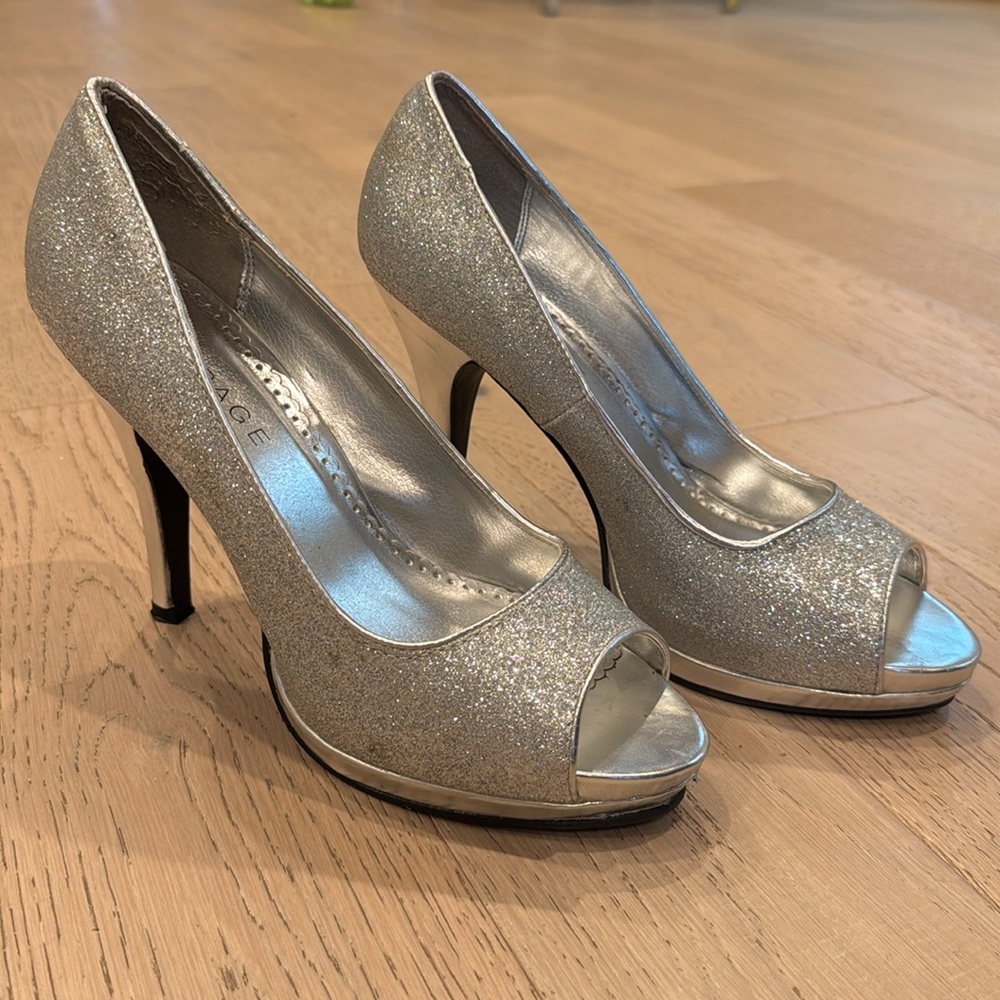 Rampage Silver Sparkly High Heels, Size 10